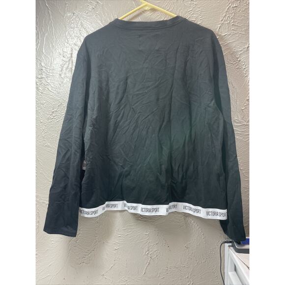 Victoria Sport Black Strappy Fleece Lined Cropped Long Sleeve Crew Neck Size XL - Picture 4 of 5